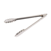 Mercer Culinary M21512LK 12" Utility Tong Pull Locking Mechanism Scalloped End 18-0 Stainless Steel