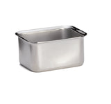A rectangular stainless steel container with rounded corners and slightly flared edges, shown on a white background. The smooth, reflective surface makes it ideal as a Sugar Packet Rack and is dishwasher safe for easy cleaning.