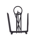 A black powder coated metal stand with a simple geometric design, featuring two angled side arms and a circular merchandising ring at the top. This minimalist holder resembles a Jelly Packet Rack, perfect for organizing small items.