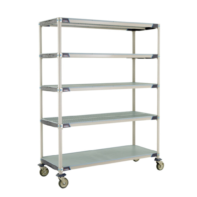 Metro 5X567EGX3 MetroMax® I Mobile Shelving Unit 60"W X 24"D X 80"H (4) Corrosion Proof Open Grid Shelves With Removable Shelf Mats & (1) Corrosion Proof Solid Shelf With Removable Shelf Mat