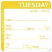 Hubert 53835 - Flex-Temp Food Rotation Label, "Tuesday", 2" X 2"