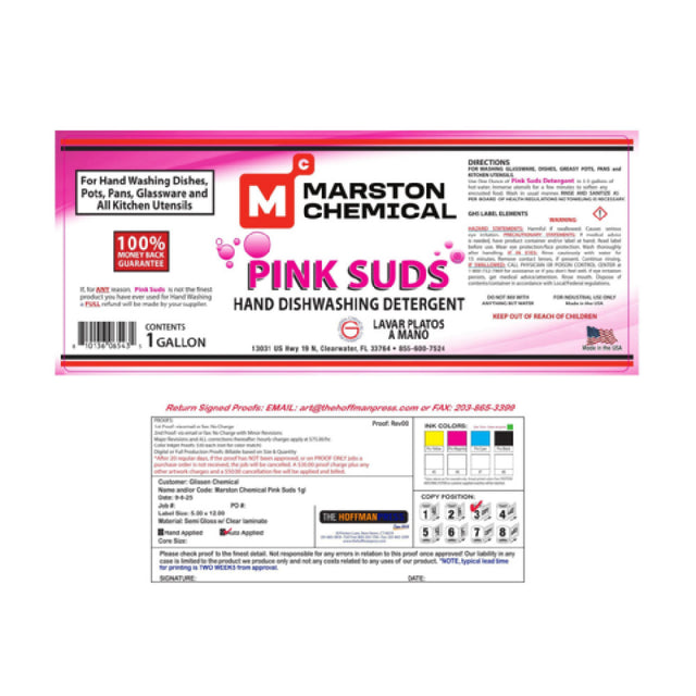 Marston Chemical 300163 Pink Suds Detergent 1 Gallon For Hand Washing Dishes