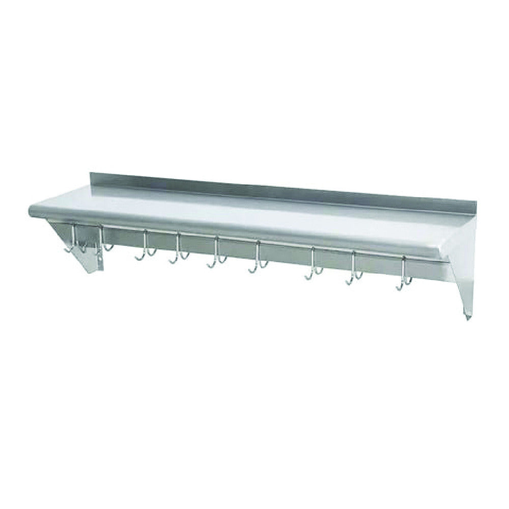 Hubert 92380 - CenPro Wall-Mounted Pot Rack With Shelf, 15" X 48", Stainless Steel