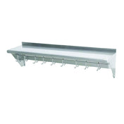 Hubert 92380 - CenPro Wall-Mounted Pot Rack With Shelf, 15" X 48", Stainless Steel