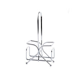 A chrome-plated TableCraft rack with a vertical handle and four curved sections, designed to hold napkins or small plates, stands on four rounded feet against a plain white background.