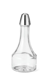 A clear, empty 8 oz glass bottle Oil & Vinegar Dispenser with a wide base, narrowing neck, and shiny metal screw-top lid. The dispenser is placed upright on a plain white background.
