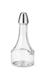 A clear, empty 8 oz glass bottle Oil & Vinegar Dispenser with a wide base, narrowing neck, and shiny metal screw-top lid. The dispenser is placed upright on a plain white background.