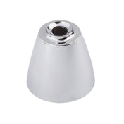 A shiny, metallic, cone-shaped object with a flat base and a circular hole on top, the TableCraft 608T features a polished, chrome plated surface reminiscent of an Oil & Vinegar Dispenser escutcheon, set against a plain white background.