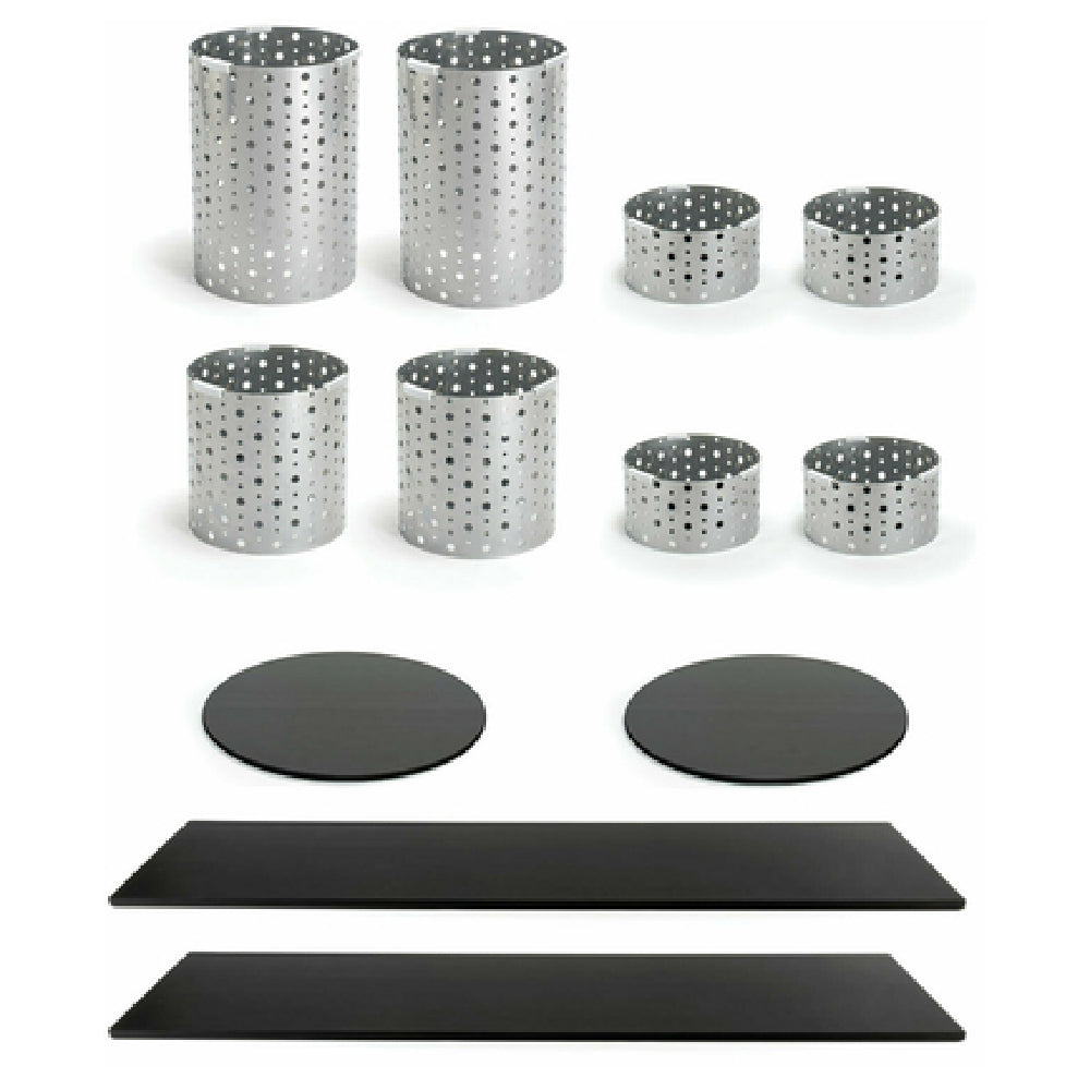 FOH BST023MUM28 Buffet Essentials Dots Black Bamboo On Silver Includes Two BRI004BCI20 Dots Risers Set Of 4 Silver