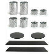 FOH BST023MUM28 Buffet Essentials Dots Black Bamboo On Silver Includes Two BRI004BCI20 Dots Risers Set Of 4 Silver