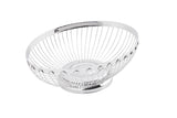 A silver metal Regent Basket with an open, round design and a solid circular base, set against a plain white background. The basket features evenly spaced vertical wires and a shiny, reflective surface.