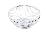 A shiny, round stainless steel basket with vertical slats and an open, airy design. The empty Regent Basket features a circular base and flared sides, set against a plain white background.