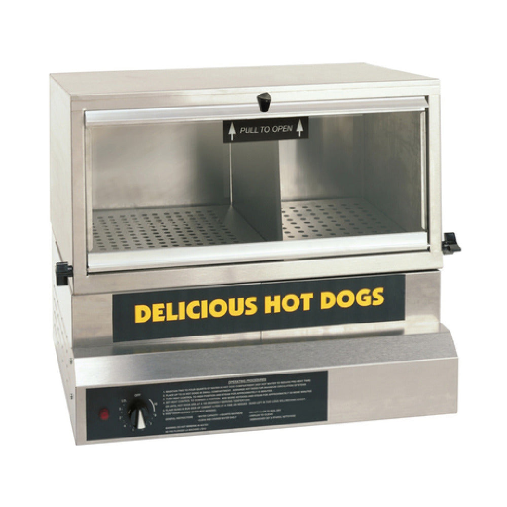 Gold Medal 8151 - Large Hot Dog Steamer & Bun Warmer, Adjustable Steam Baffles, Separate Water Pan & Cooking Chamber