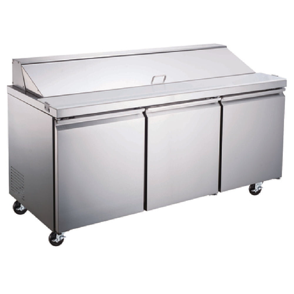Omcan 50048 (PT-CN-1778-HC) Refrigerated Prep Table Three-section Rear Mount Self-contained Refrigeration