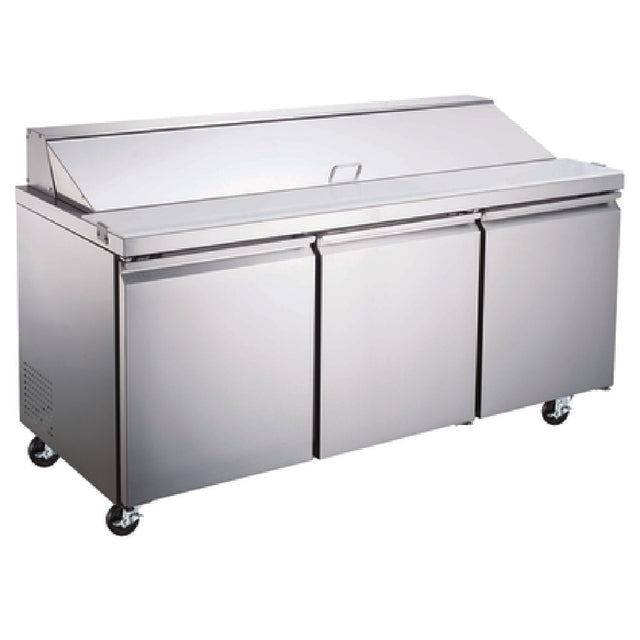 Omcan 50048 (PT-CN-1778-HC) Refrigerated Prep Table Three-section Rear Mount Self-contained Refrigeration