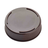 A brown, round plastic squeeze bottle end cap with a smooth, flat top and three raised, curved ridges. The ribbed edge offers secure grip. Photographed against a plain white background, this lid fits most 63mm squeeze bottles.