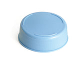A light blue 63mm squeeze bottle end cap is shown upside down on a white background. The cap has a slightly textured, ribbed side for grip and a smooth top surface with three short, raised curved lines near the edge.