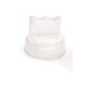 A translucent plastic flip-top cap with a smooth, rounded top and small ridges on the base for grip, designed for dispensing liquids from 63mm WideMouth squeeze bottles. NSF certified and dishwasher safe. Shown against a plain white background.