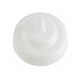 A white plastic Cone Tip Top squeeze bottle cap with a pointed nozzle, designed for 63mm WideMouth squeeze bottles. The ribbed edges ensure grip, and the conical tip allows controlled pouring. Dishwasher safe. Background is plain white.