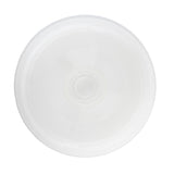 A close-up, top-down view of a translucent plastic lid for Invertatop 63mm squeeze bottles, featuring subtle circular ridges, a small raised circle in the center, and edges with a fine textured grip pattern. This lid is dishwasher safe.