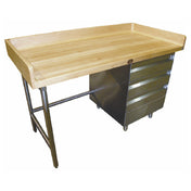 Advance Tabco BGT-304R Bakers Top Work Table 48"W X 30"D 1-3/4" Thick Wood Top With 4" Splash At Rear & Both Sides