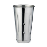 A tall, cylindrical 30 oz malt cup with a slightly flared rim and a smooth, reflective stainless steel surface. Subtle vertical indentations and a rounded base make it perfect for mixing drinks or milkshakes.