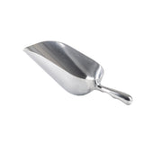 A shiny aluminum Ice Scoop with a deep, oval-shaped bowl and a short handle is pictured against a white background. The 58 oz scoop is angled so the open end faces left, displaying its smooth, reflective surface.