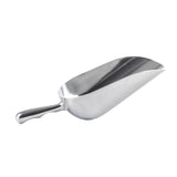 A shiny 58 oz aluminum ice scoop with a curved handle and deep, oval-shaped bowl, perfect for transferring flour, sugar, or ice. The scoop rests on a plain white background.