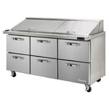 Blue Air BLMT72-D6-HC - Mega Top Sandwich Prep Table, Three-section, 72-3/8"W