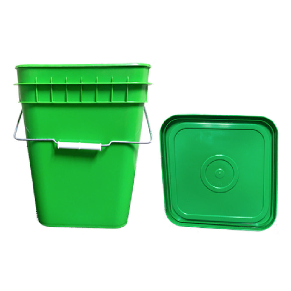 Buccaneer Container Corp 2006512040 (Buccaneer) Square Bucket With Green Lid Green (4) Gallon (custom Printed) (6 Each Per Case)