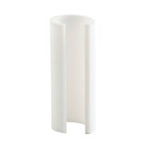 A white, cylindrical plastic object with a vertical slit forms an open, C-shaped profile. Designed as a pump restrictor for TableCraft dispensers, this smooth and slightly reflective piece is made to fit 3/4 oz pumps. Shown upright against a plain white background.