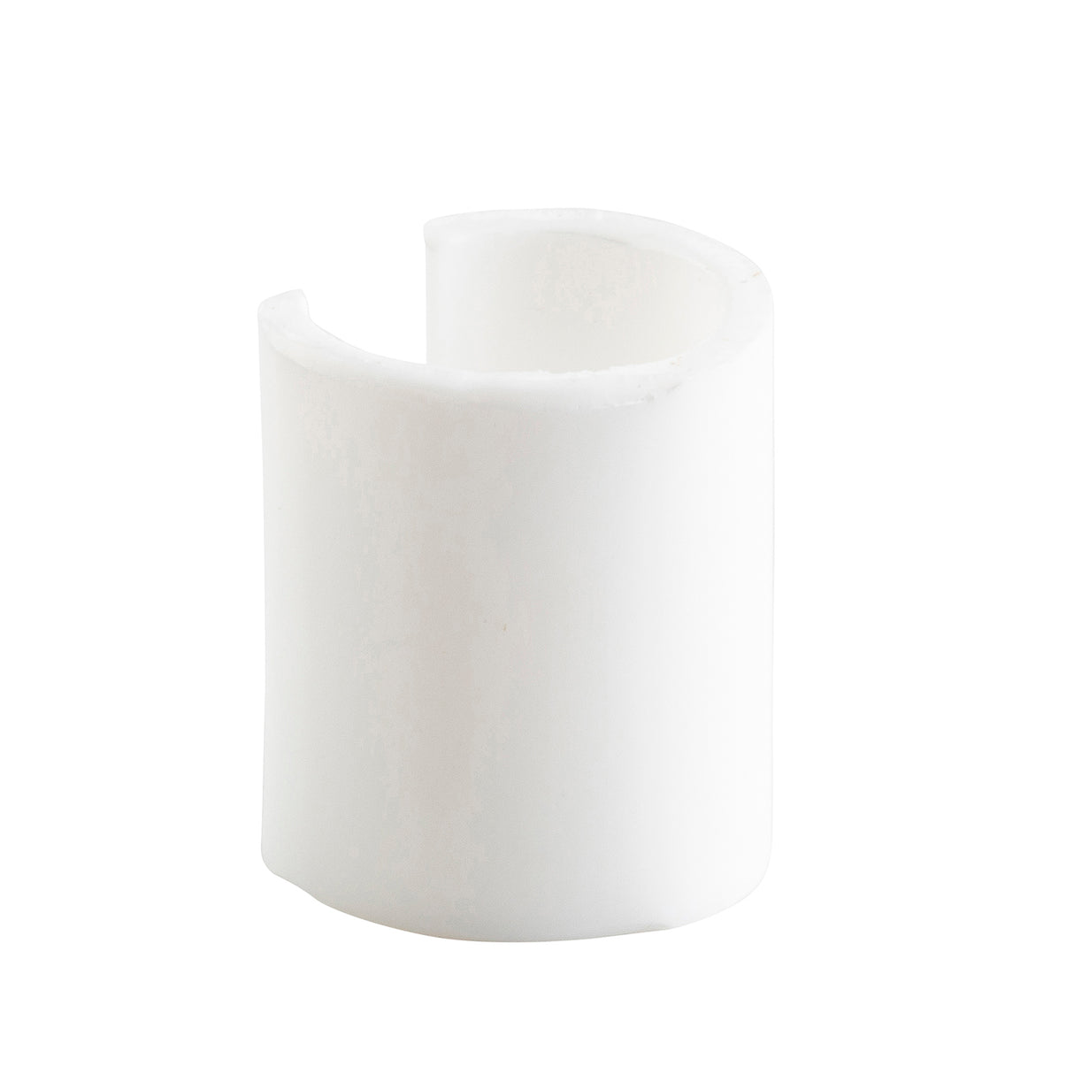 A cylindrical, white TableCraft 662 pump restrictor with a vertical slit on one side, creating an open, C-shaped form. The smooth surface appears solid, and the object stands upright on a plain white background.