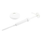 A white plastic Economy Pump dispenser with a 1 oz. dip tube and a separate round screw-on cap with a central hole, displayed on a plain white background. The pump is designed for dispensing liquids from bottles or containers.
