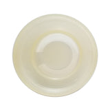 A translucent, round plastic lid from TableCraft Products is viewed from above against a white background. Featuring a slightly raised edge and circular inner ridge, this 663 Flapper Valve lid has a subtle yellowish tint and an unmarked surface.