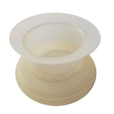 A translucent, plastic spool viewed from above on a white background. The empty spool, by TableCraft Products, features a wide rim, hollow center, and slightly wider base with subtle smudges or dust visible on its surface. Model: 663.