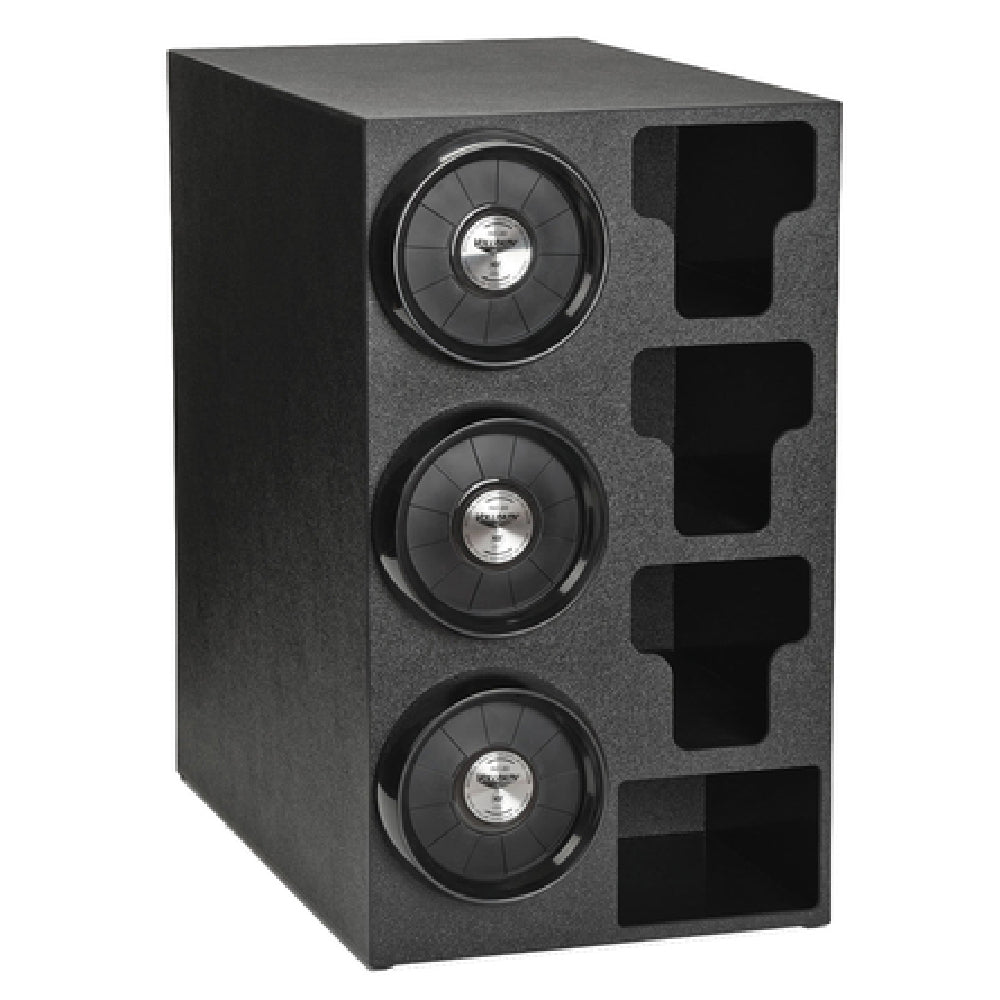 Vollrath G58806 LidSaver2™ Cabinet Style Cup Lid & Straw Dispenser (3) High X (2) Wide. Black ABS Plastic Cabinet With Three INC 80 Cup Dispensers. Cup Dispensers