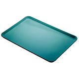 A rectangular, teal-colored Camlite Tray with shallow, slightly raised edges is shown on a white background. This simple fiberglass tray features a glossy finish, rounded corners, and is dishwasher safe for easy cleaning.