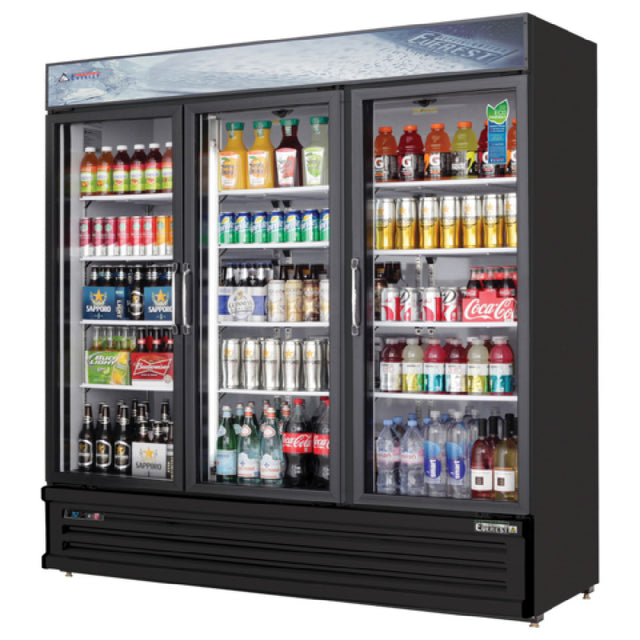 Everest Refrigeration EMSGR69B Reach-In Glass Door Merchandiser Refrigerator Three-section