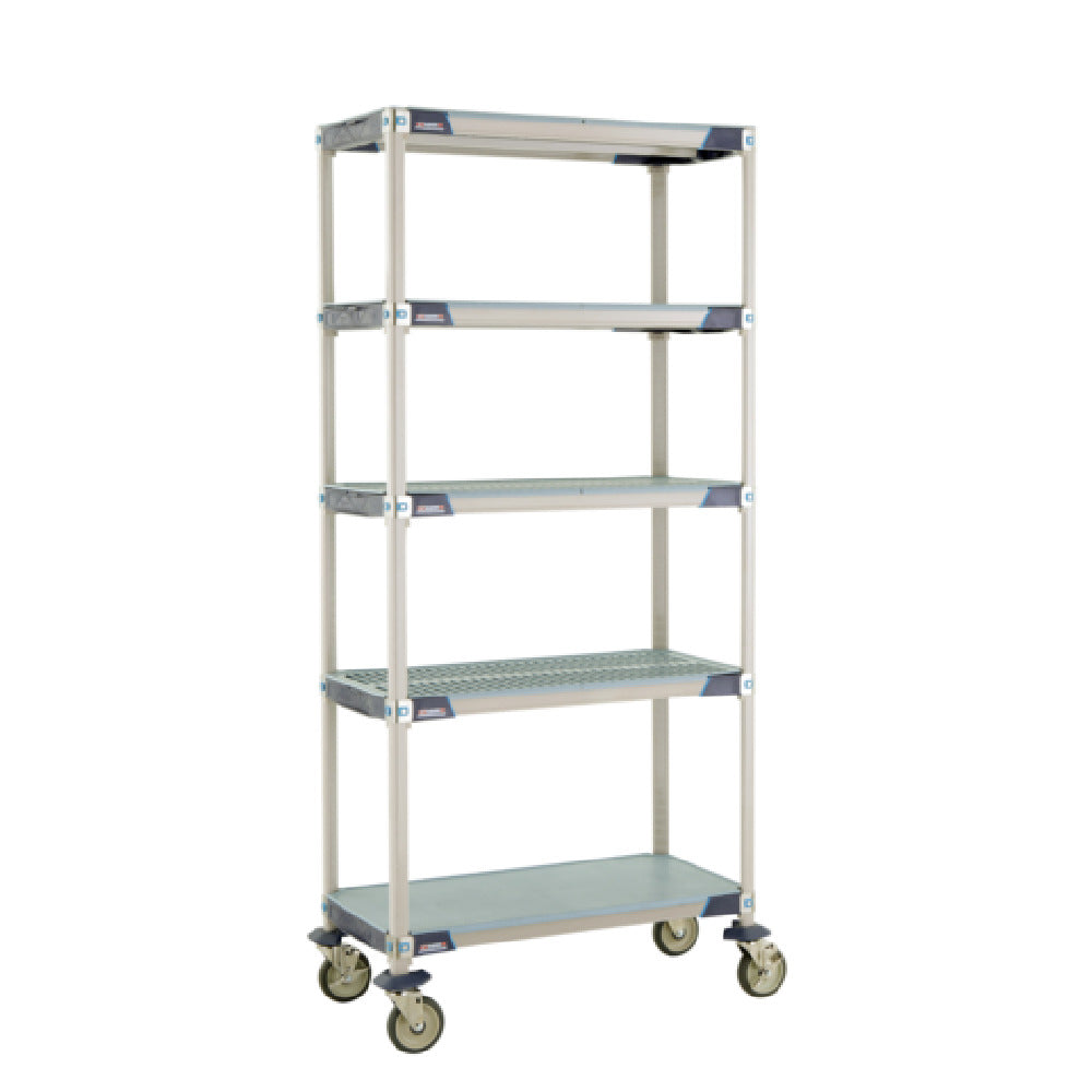 Metro 5X337EGX3 MetroMax® I Mobile Shelving Unit 36"W X 18"D X 80"H (4) Corrosion Proof Open Grid Shelves With Removable Shelf Mats & (1) Corrosion Proof Solid Shelf With Removable Shelf Mat