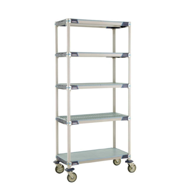 Metro 5X337EGX3 MetroMax® I Mobile Shelving Unit 36"W X 18"D X 80"H (4) Corrosion Proof Open Grid Shelves With Removable Shelf Mats & (1) Corrosion Proof Solid Shelf With Removable Shelf Mat