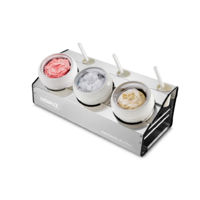 Eurodib 0036000400R01 Nemox Fantasia Buffet 11.8" X 26.6" X 12" Cools (3) 1.5L (1.6 Qt.) Liquids From 80°C (176°F) To 8°C (46.4°F) / 20 Minutes