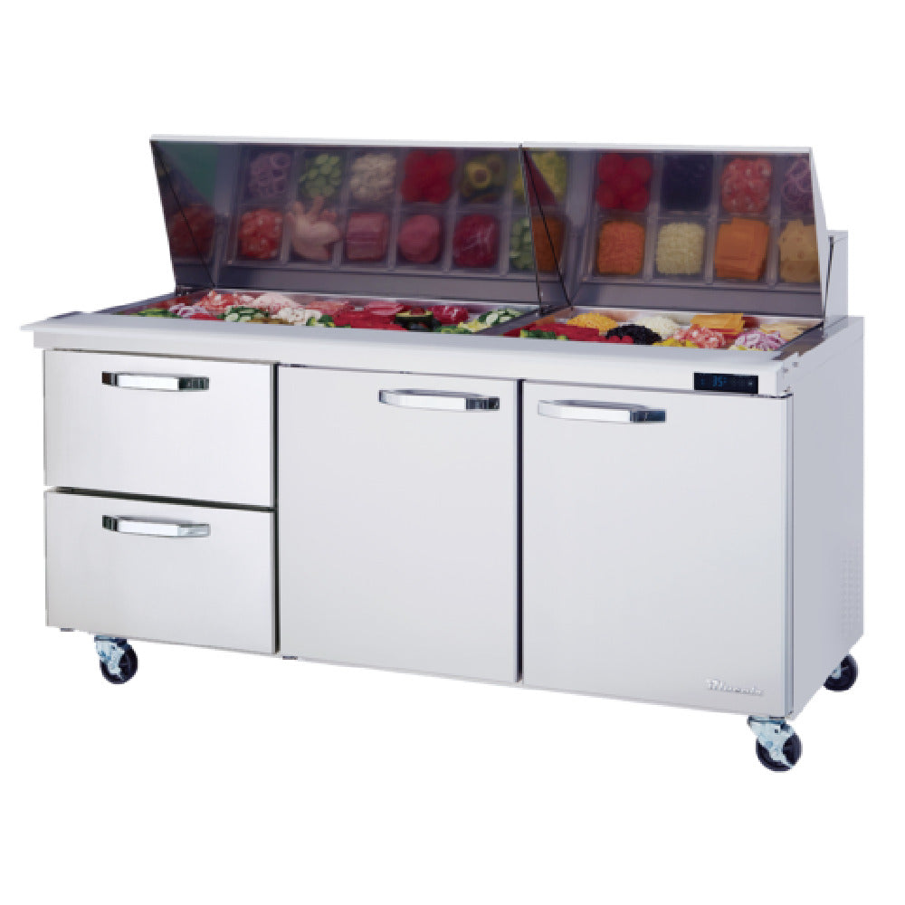 Blue Air BLMT72-D2L-HC - Mega Top Sandwich Prep Table, Three-section, 72-3/8"W
