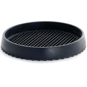 A round, shallow black rubber drip tray with a raised, textured surface of evenly spaced bumps. The smooth outer edge is slightly angled, while the bottom features a jagged, saw-like pattern for grip. The mat sits on a white background.