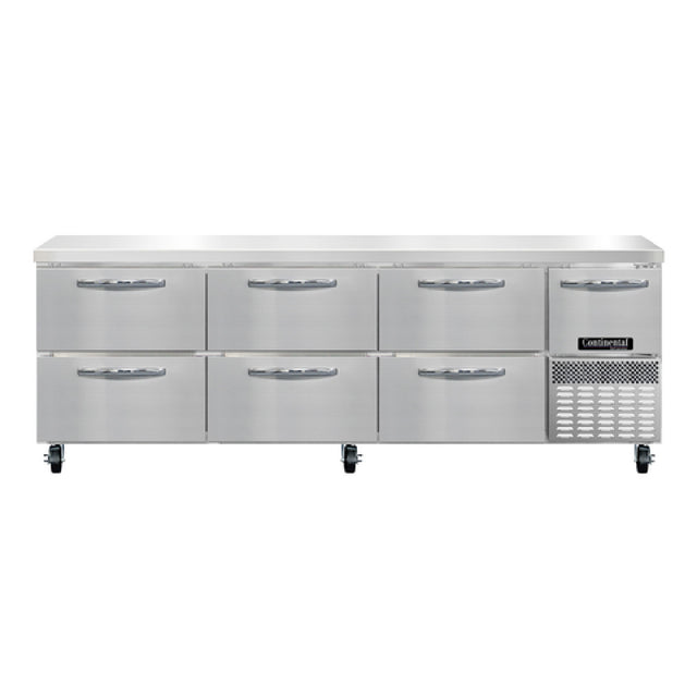 Continental Refrigerator RA93N-D Refrigerated Base Worktop Unit 93"W 300 Series Stainless Steel Flat Work Top