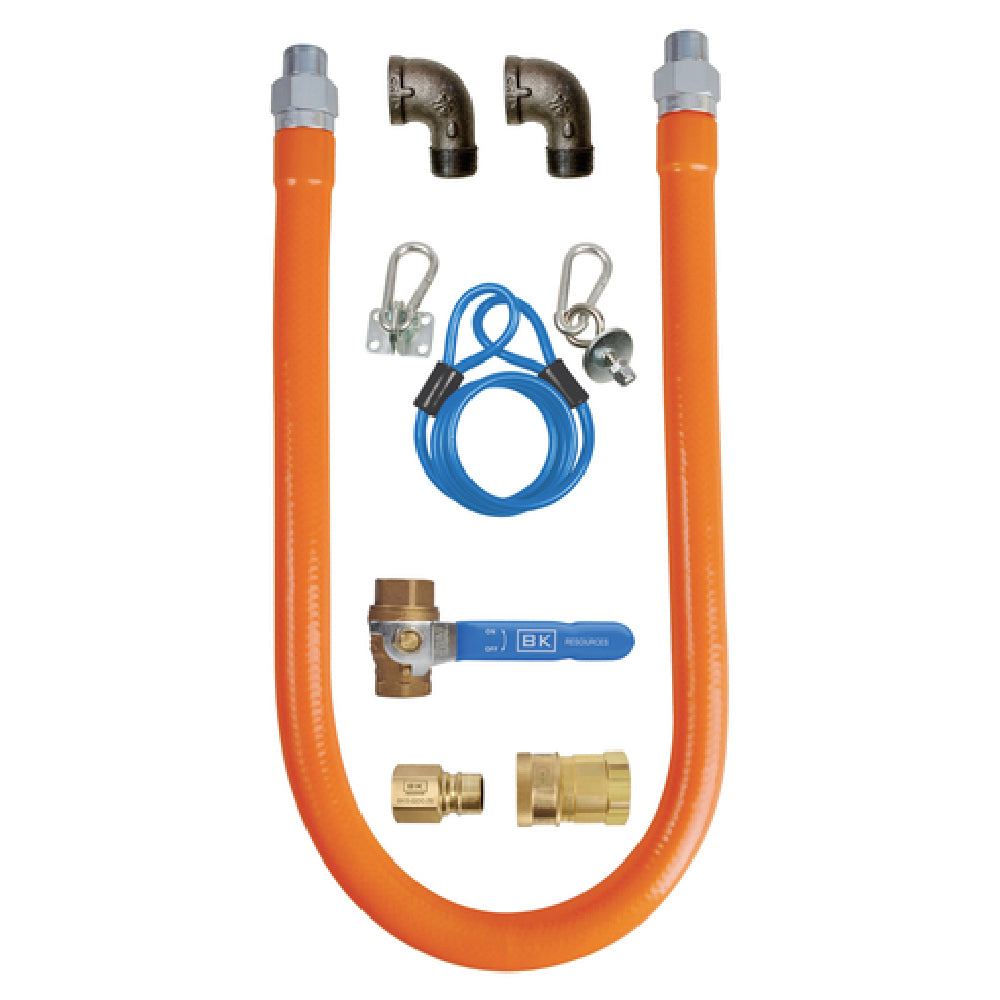 BK Resources BKG-GHC-7524-SCK3 Gas Hose Connection Kit # 3 Includes 24" Long X 3/4" I.D. Stainless Steel Hose With Radial Wrap & Protective Translucent Coating
