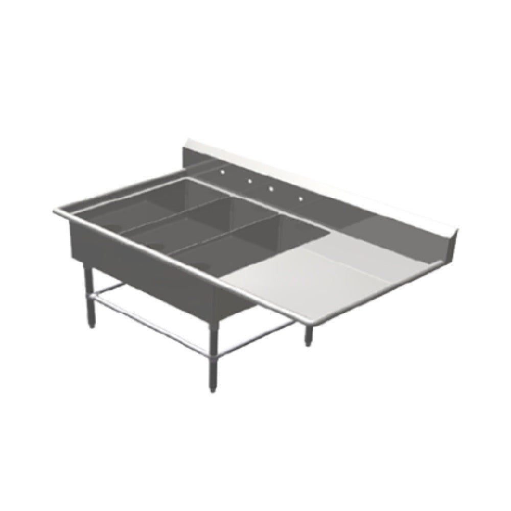 John Boos 3PB14314-1D18R Pro-Bowl Platter Sink 3-compartment 64-3/16"W X 36-1/2"D X 43"H Overall Size