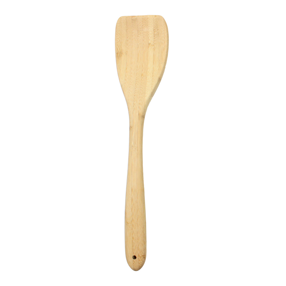 A light-colored bamboo turner kitchen utensil with a wide, flat blade and a smooth, rounded handle featuring a small hole near the end; the TableCraft spatula is shown against a plain white background.