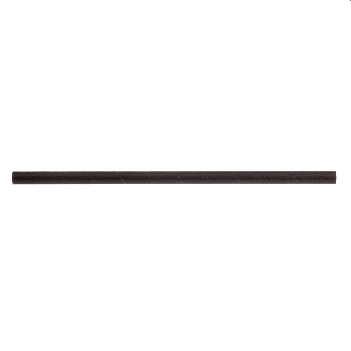 A single, straight, dark brown stick resembling black drinking straws with a smooth texture and faint diagonal lines, isolated on a white background. The stick appears cylindrical and evenly shaped.