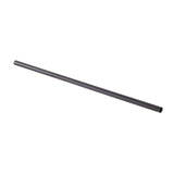 A single, straight, hollow black straw is shown diagonally on a plain white background. The smooth surface and open ends suggest it's one of the sleek PLA straws commonly used for beverages.