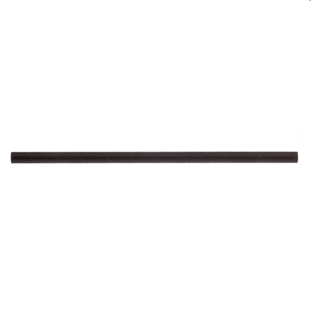 A single, unsharpened, dark brown pencil lies horizontally on a plain white background. Subtle diagonal grooves spiral along its length, resembling those on black straws. The pencil is centered with no visible markings, branding, or eraser.